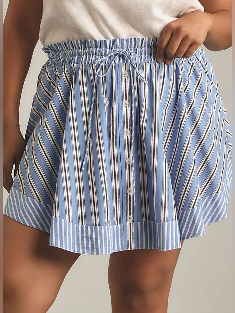 Anthropologie Blue and White Striped Button-Front Skort